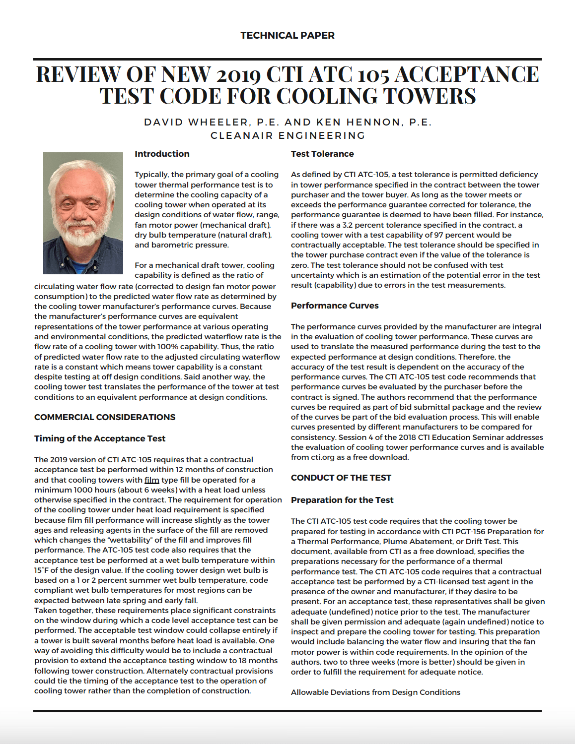 New Technical Paper on the ATC-105 Test Code for Cooling Towers