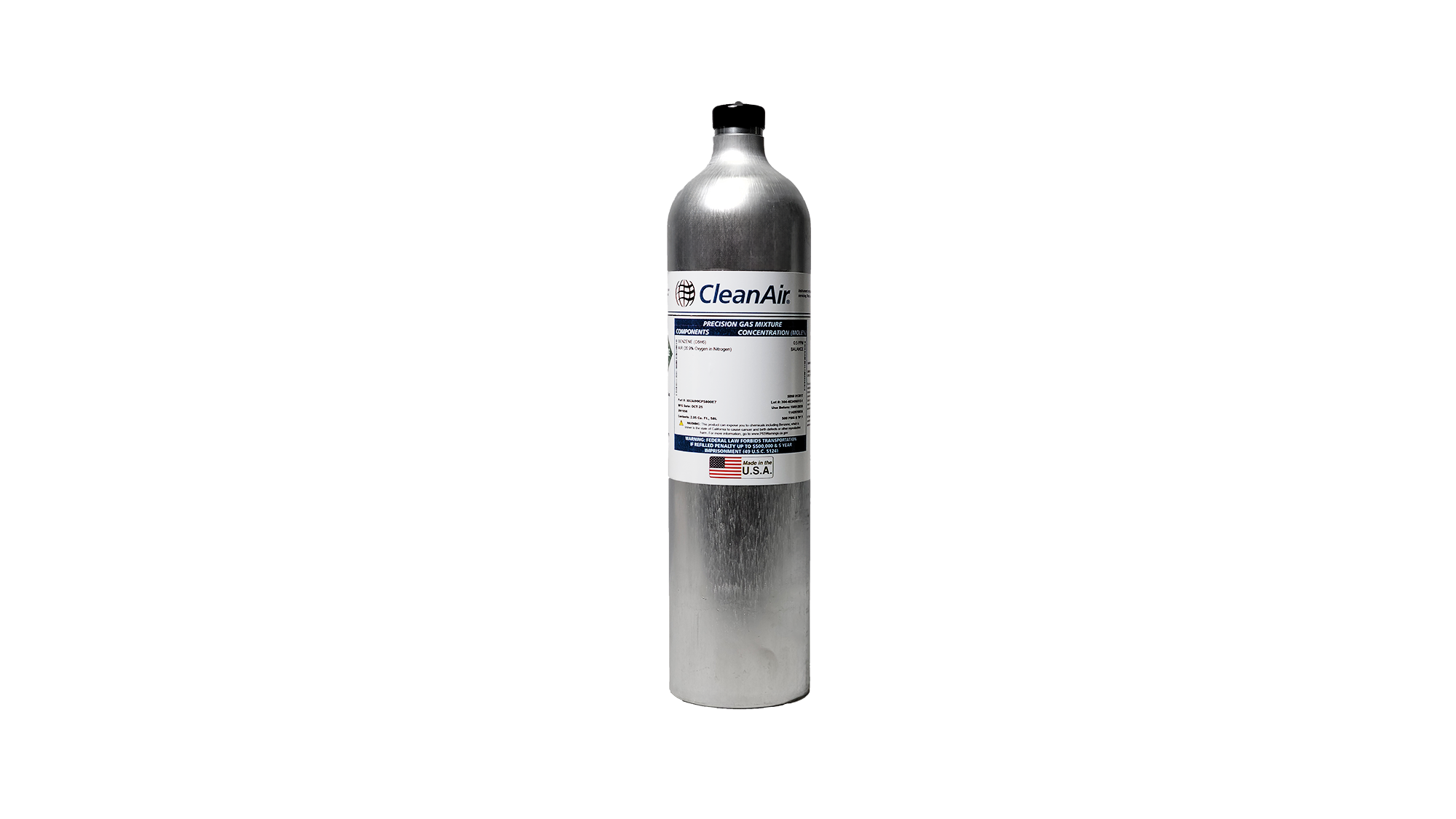 58L Disposable Cylinder - Benzene in Air - Front