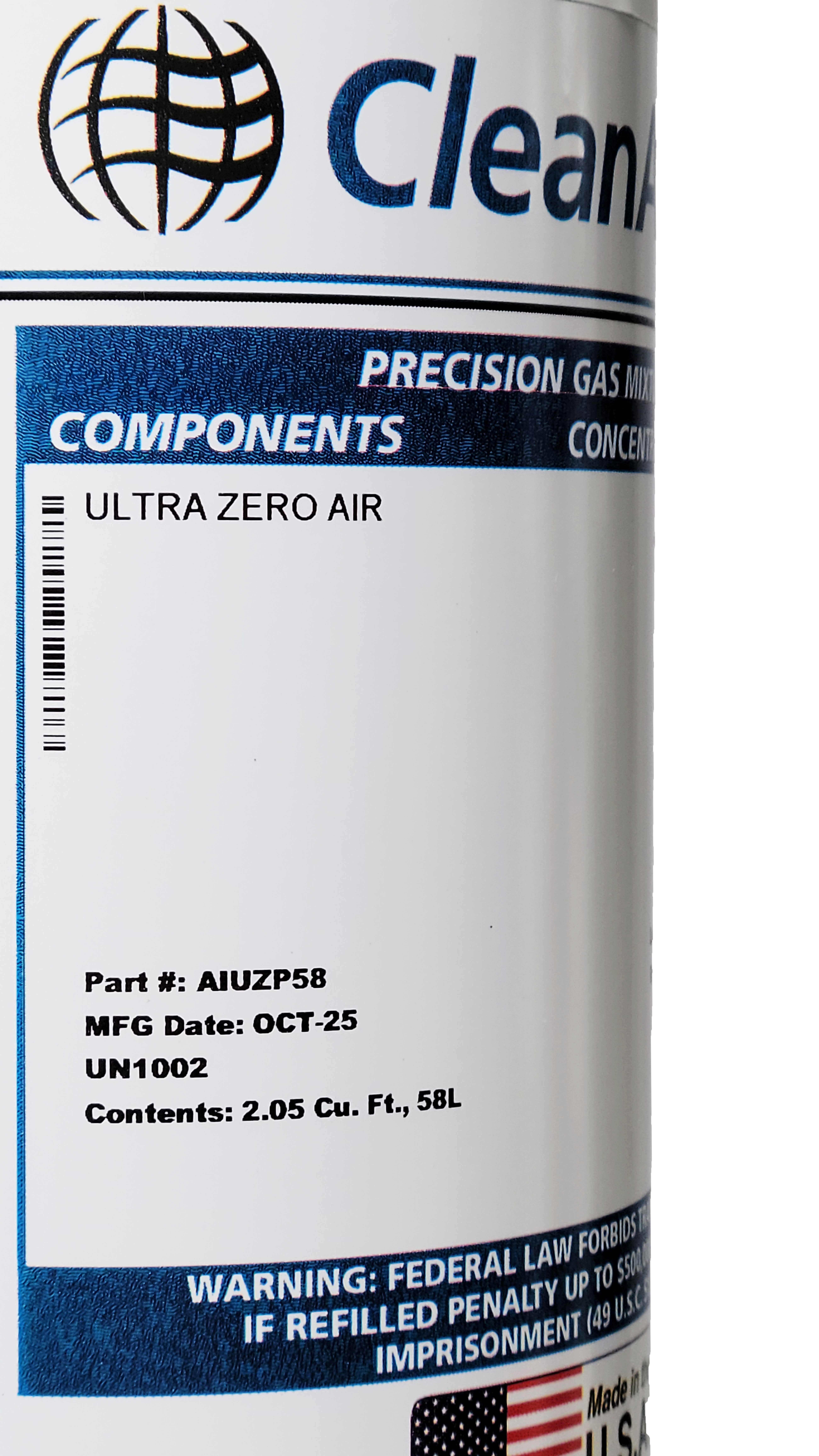 58L Disposable Cylinder - Ultra Zero - Label Zoom