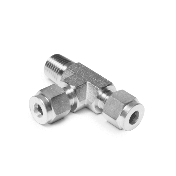 World-Lok_80-050299_Tube to Male Pipe - Run Tee, 316L SS, 14 to 14 NPT